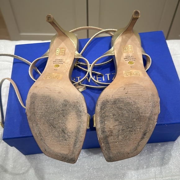 Stuart Weitan gold strappy lace up heels - Picture 3 of 5